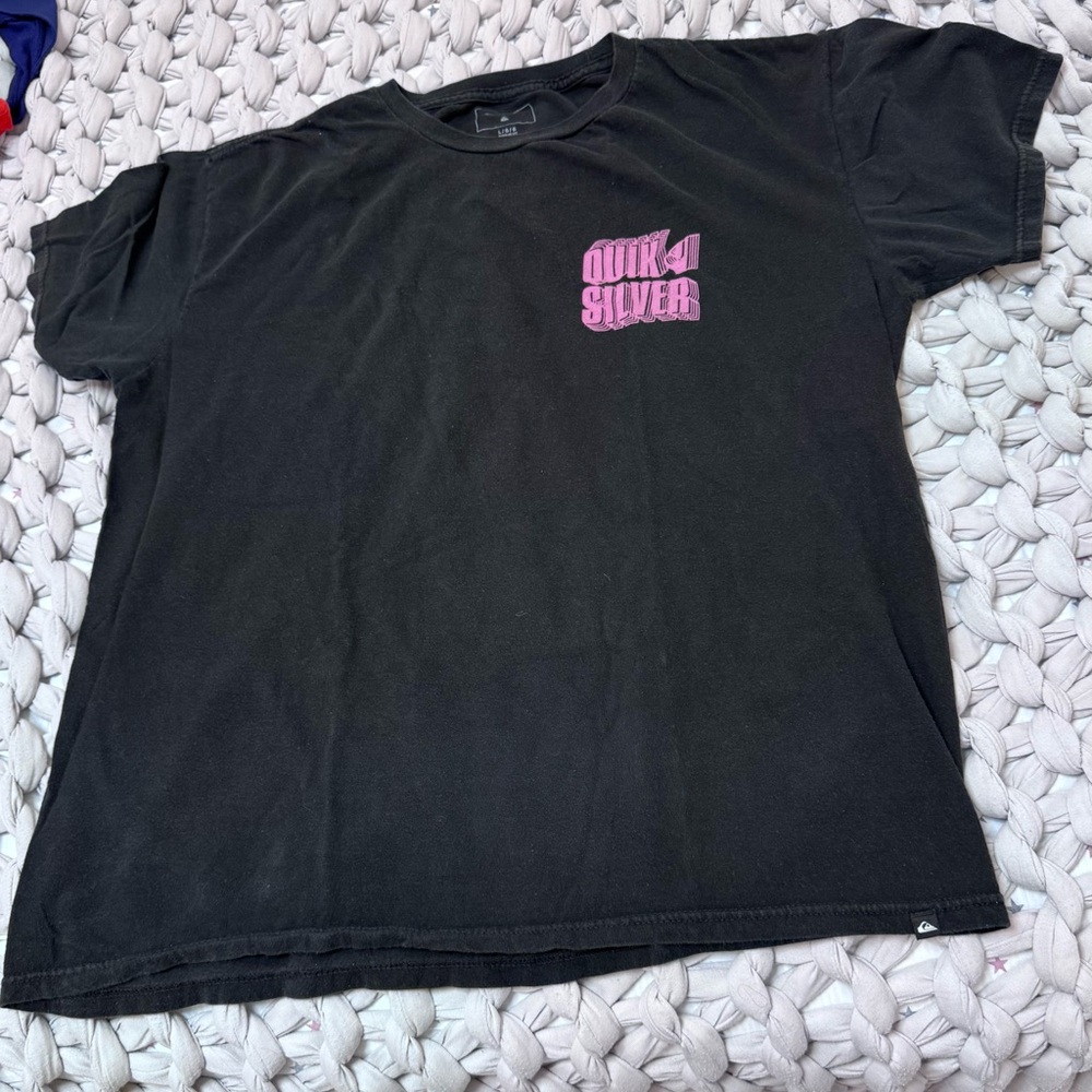 Quiksilver Black Short-Sleeve Tee with Pink Chest Logo